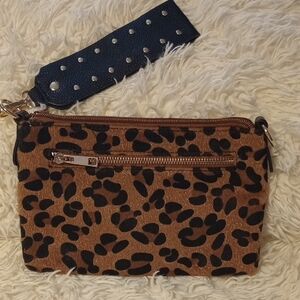 Cato Leopard Print Clutch with Black Studded Strap